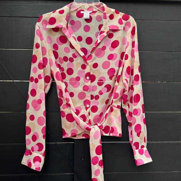 Isabela D. Polyester Waist Tie Polka Dot Blouse - Picture 1 of 9